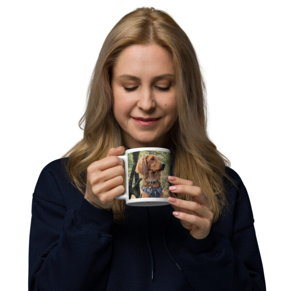 White Glossy Mug with Jaxy dog Image - Image 2