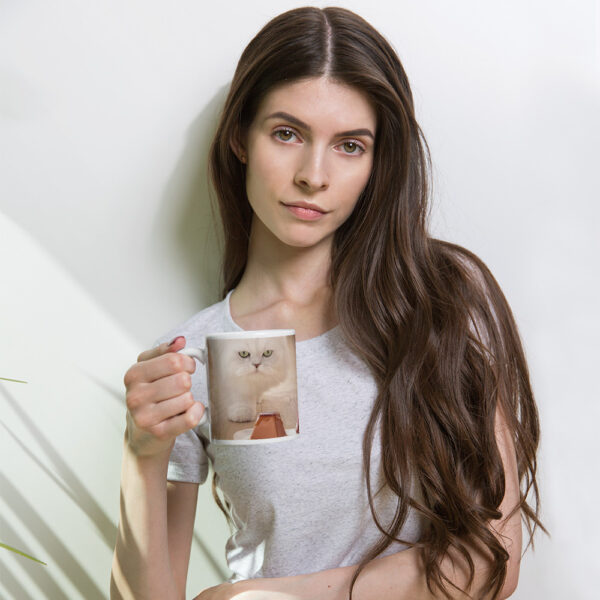White Glossy Mug with Cute Cat Image - Image 2