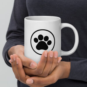 White glossy mug with pet leg